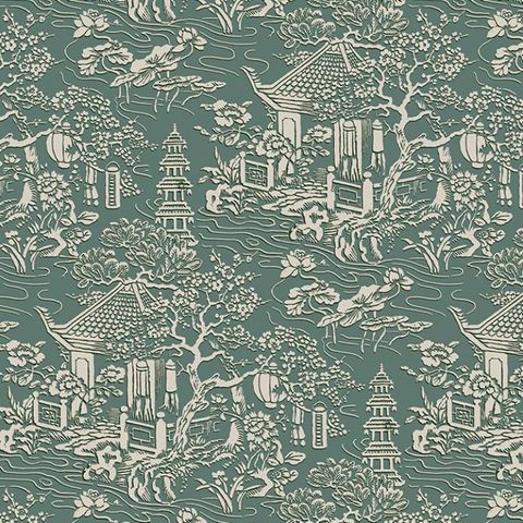 V&A Pagoda Sage Green Upholstery Fabric