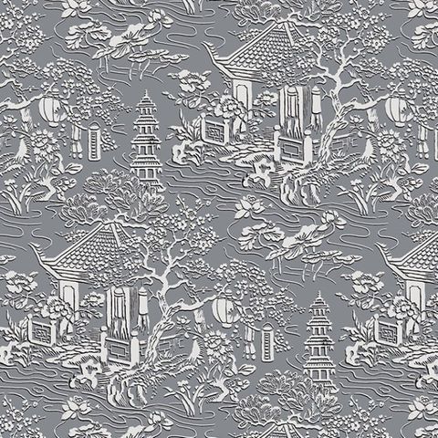 V&A Pagoda Slate Grey Upholstery Fabric