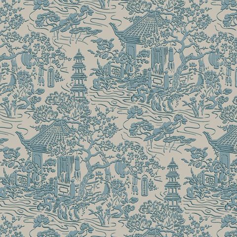 V&A Pagoda Duck Egg Upholstery Fabric