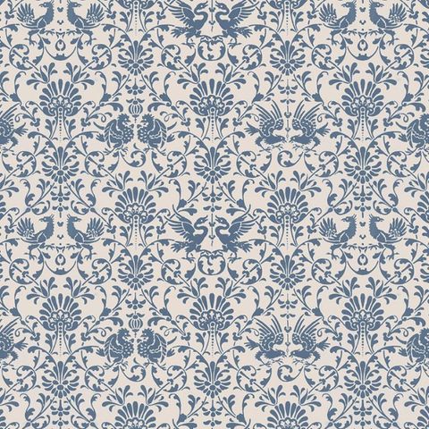 V&A Heraldic Birds French Blue Upholstery Fabric