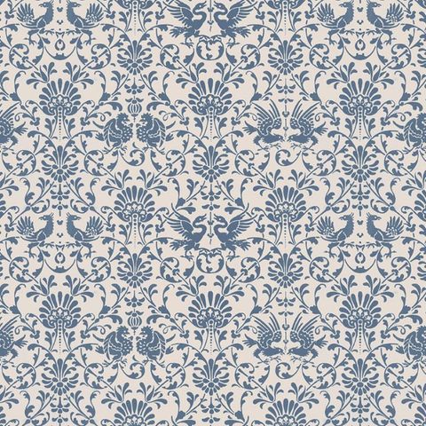 V&A Heraldic Birds French Blue Upholstery Fabric