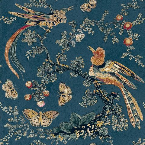 V&A Paradise Navy Upholstery Fabric