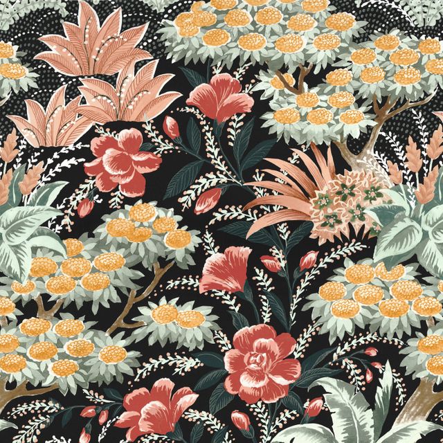Casamance Cite Des Roses Cite Des Roses Noir De Lune/Terracotta Upholstery Fabric