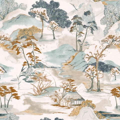 Matsu Lin Celadon Terre De Sienne Upholstery Fabric