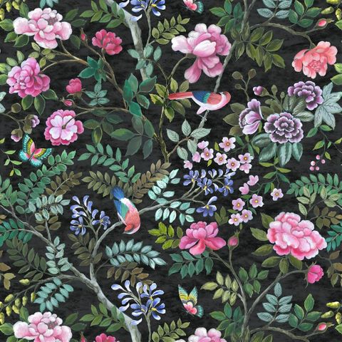 Porcelaine De Chine Velours Noir Upholstery Fabric