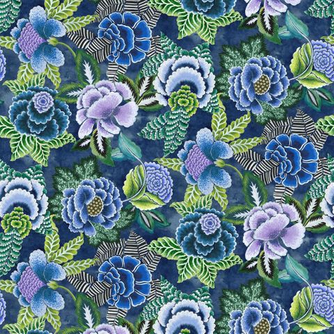 Rose De Damas Velours Indigo Upholstery Fabric