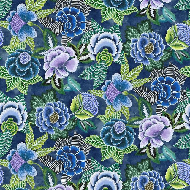 Designers Guild Fleurs D'Artistes Fabrics Rose De Damas Velours Indigo