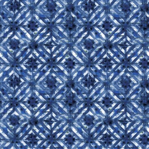 Parquet Batik Indigo Upholstery Fabric