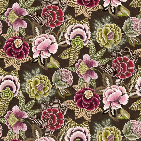 Rose De Damas Velours Cranberry Upholstery Fabric