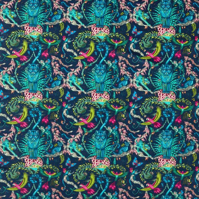 Clarke and Clarke Mythica Fabrics Bosque Dreams Velvet Navy