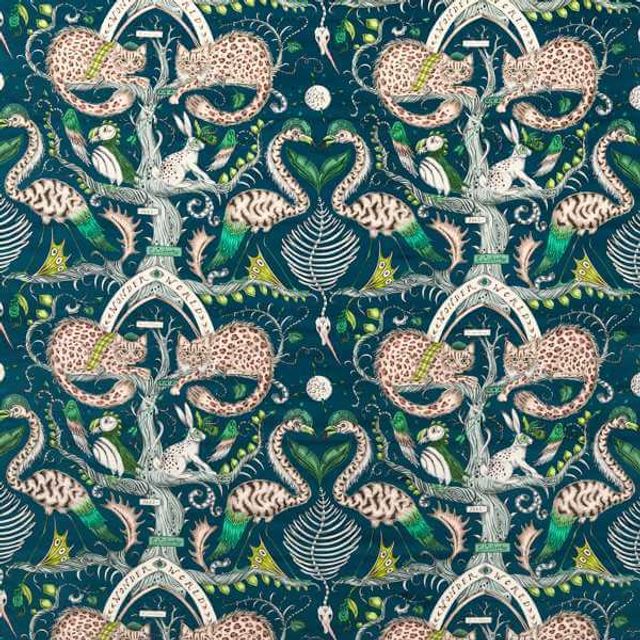 Clarke and Clarke Mythica Fabrics Wonder World Velvet Teal Upholstery Fabric