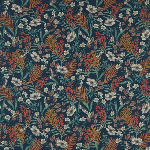 Clarke and Clarke Ferndene Fabric Hazelbury Midnight/Spice