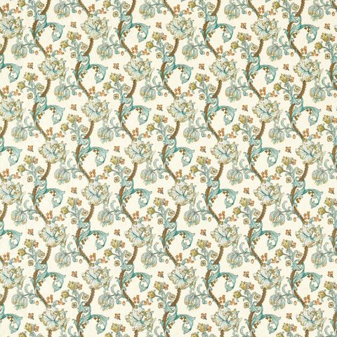 Golden Lily Embroidery Linen/Teal