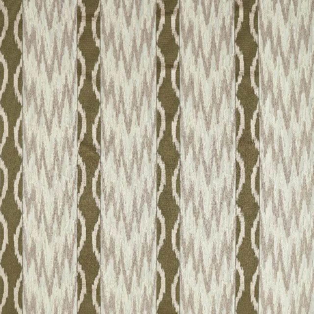 Zoffany Rare Textiles Embroidered Ikat Stripe Green Stone