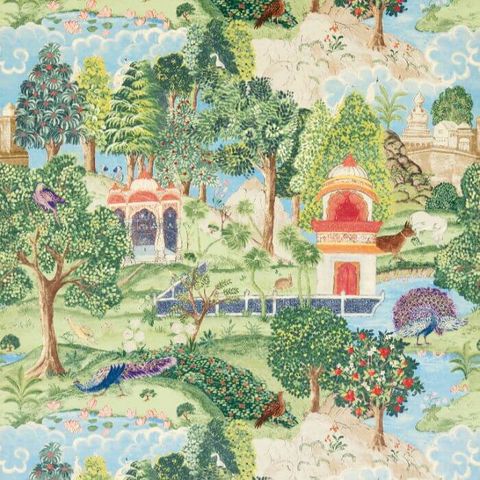 Peacock Garden Velvet Green/Coral