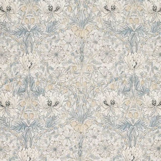 William Morris Simply Wide Width Pure Honeysuckle & Tulip Sheer Soft Blue Linen