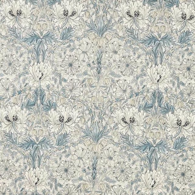 William Morris Simply Wide Width Pure Honeysuckle & Tulip Wide Width Mineral Blue Cream