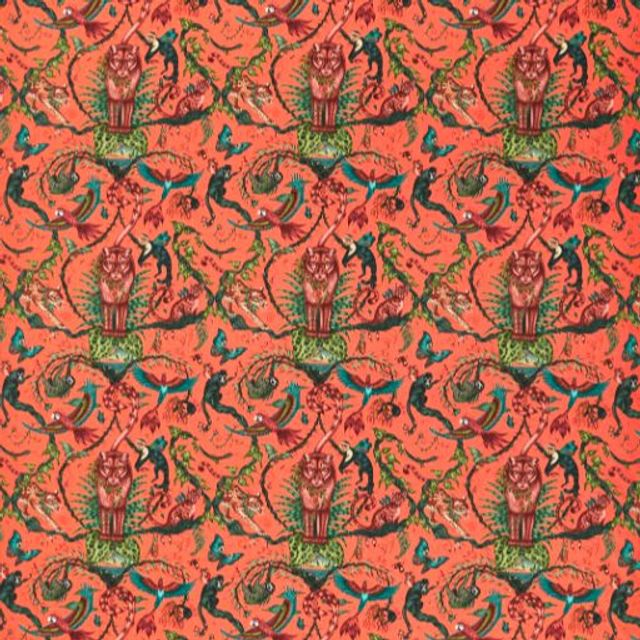 Clarke and Clarke Emma J Shipley Wild Escape Indoor Outdoor Fabric Bosque Dreams Indoor Outdoor Coral