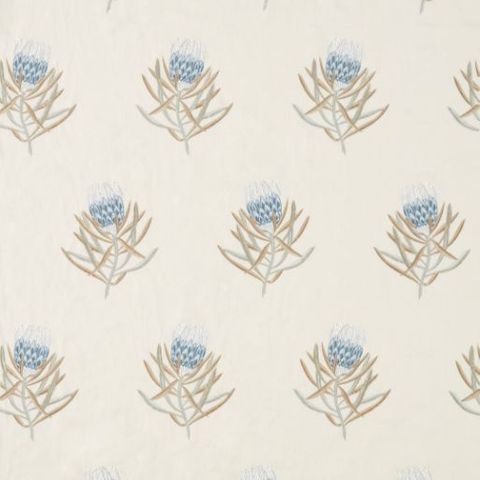 Curios Fabric Protea Flower China Blue/Linen