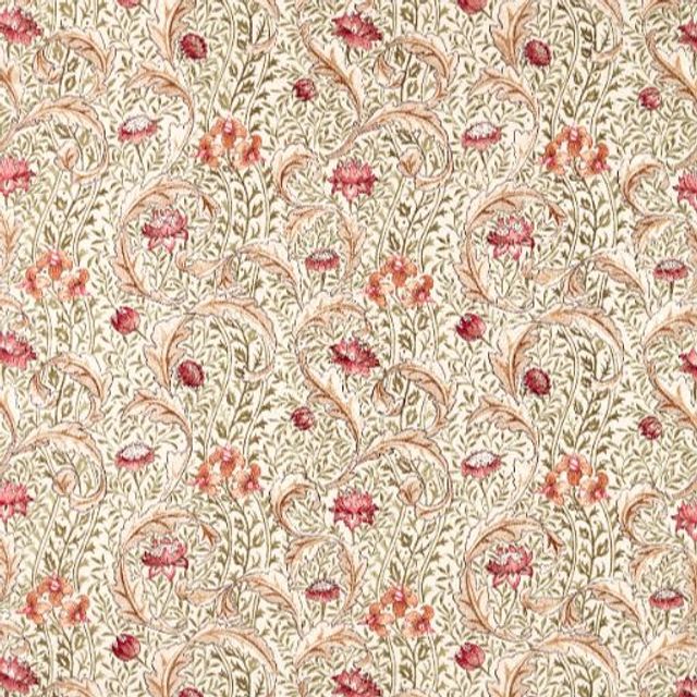 William Morris The Unfinished Works Fabrics Wild Tulip & Vine Embroidery Rose/Bayleaf