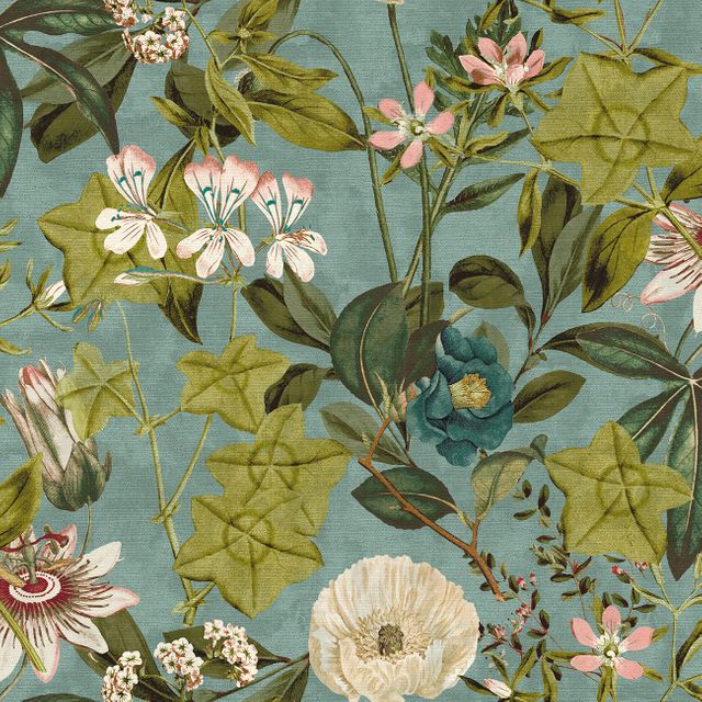 Clarke and Clarke Martello Passiflora Mineral/Blush