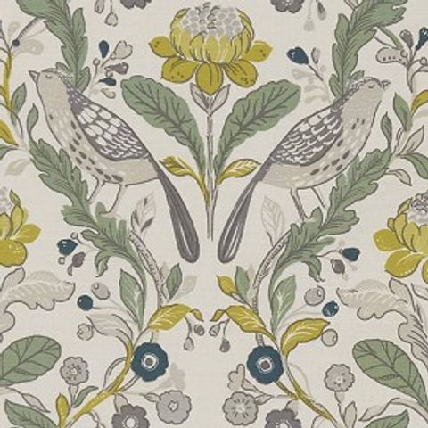 Orchard Birds Forest/Chartreuse Upholstery Fabric
