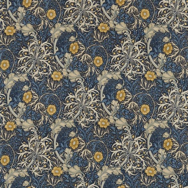 William Morris Archive III Prints Morris Seaweed Ink/Woad Upholstery Fabric