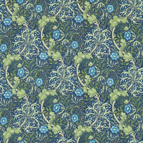 Morris Seaweed Cobalt/Thyme Upholstery Fabric