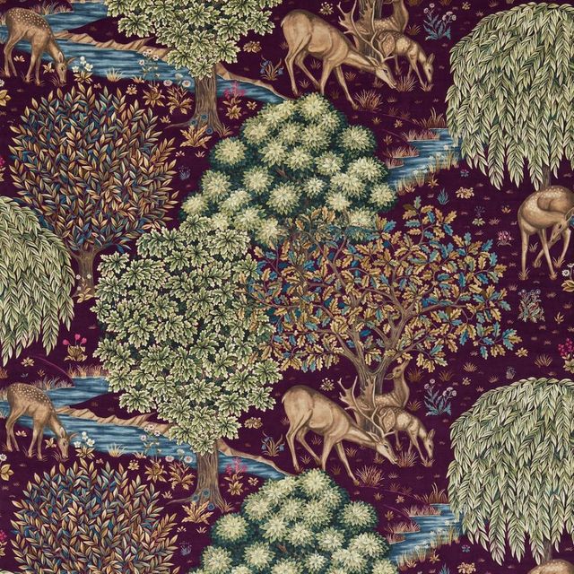 William Morris Archive III Prints The Brook Tapestry Red Morris Upholstery Fabric