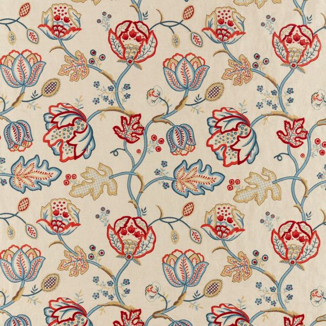 William Morris Morris Archive V Melsetter Fabrics Theodosia Embroidery Wine/Indigo