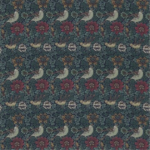 Bird & Anemone Forest/Indigo Upholstery Fabric