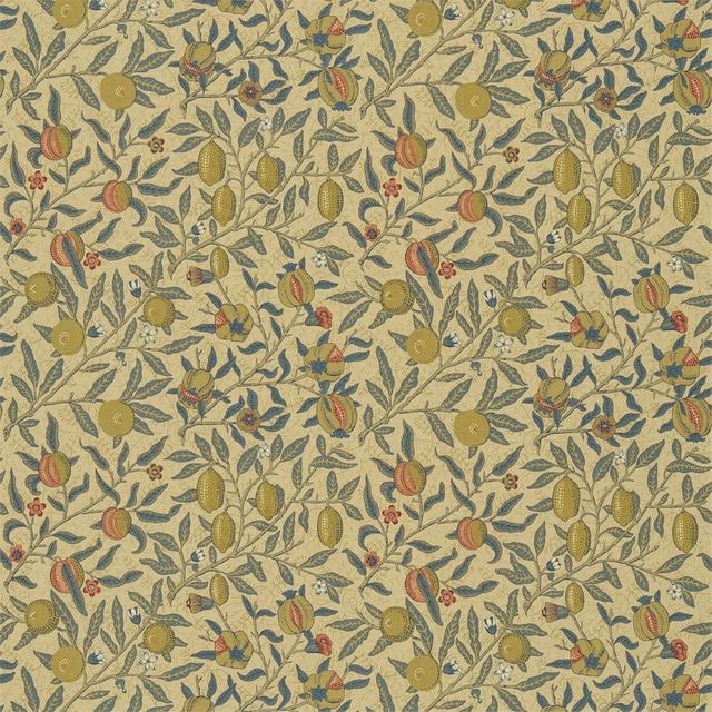 William Morris Morris Fabric Compendium I, II & III Fruit Mustard/Blue