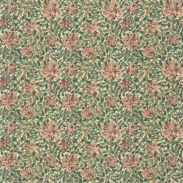 William Morris Morris Fabric Compendium I, II & III Honeysuckle Cream/Wine Upholstery Fabric