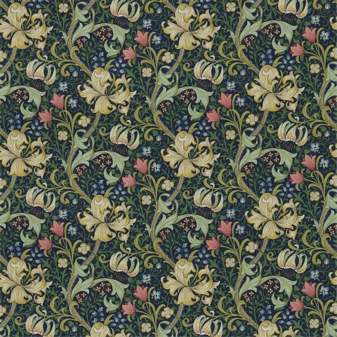 Golden Lily Midnight/Green Morris Upholstery Fabric