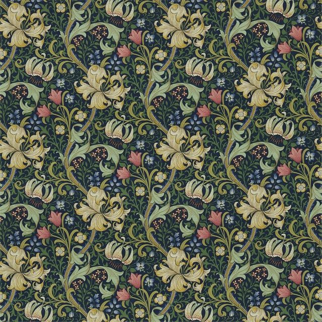 William Morris Morris Fabric Compendium I, II & III Golden Lily Midnight/Green