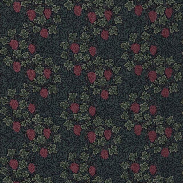 William Morris Morris Fabric Compendium I, II & III Vine Dark Green/Red