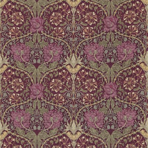 Honeysuckle & Tulip Wine/Bayleaf Morris Upholstery Fabric