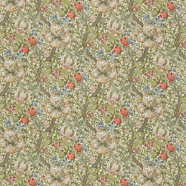 William Morris Morris The Craftsman Bestsellers Fabrics Golden Lily Green/Gold