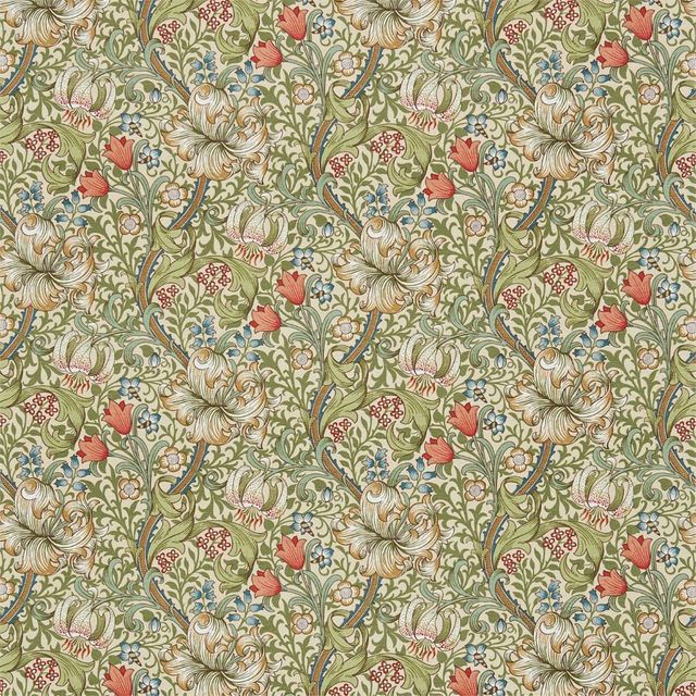 Golden Lily Green/Gold Upholstery Fabric