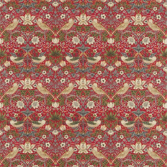 William Morris Morris The Craftsman Bestsellers Fabrics Strawberry Thief Crimson/Slate