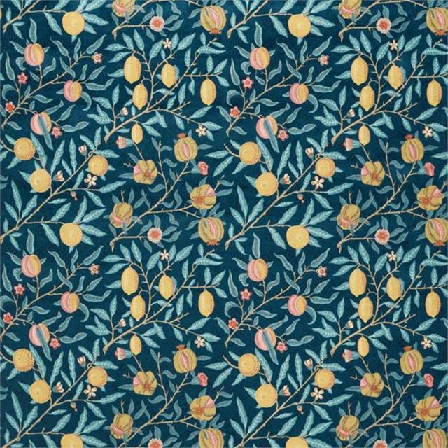 William Morris Rouen Morris Velvets Fabrics Fruit Velvet Indigo/Slate