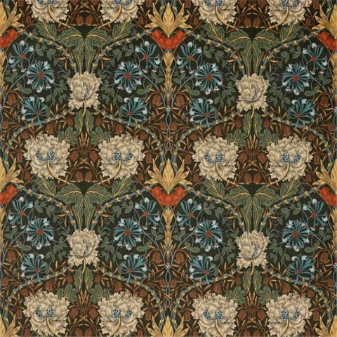 Honeysuckle And Tulip Velvet Forest/Chestnut Upholstery Fabric
