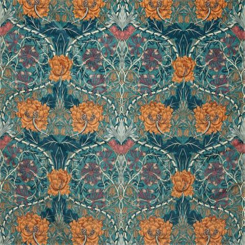 Honeysuckle And Tulip Velvet Woad/Mulberry Upholstery Fabric