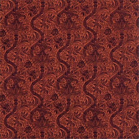 William Morris Rouen Morris Velvets Fabrics Indian Flock Velvet Russet/Mulberry Upholstery Fabric