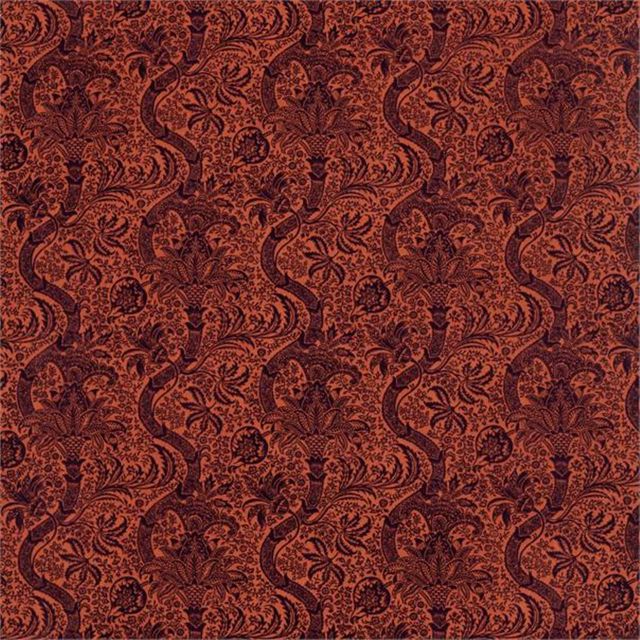 William Morris Rouen Morris Velvets Fabrics Indian Flock Velvet Russet/Mulberry Upholstery Fabric