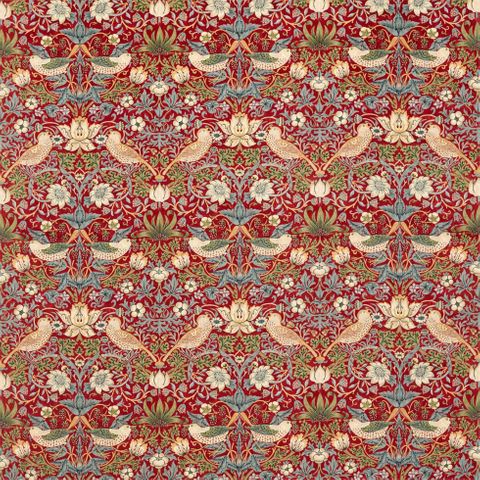Strawberry Thief Velvet Crimson/Slate Upholstery Fabric