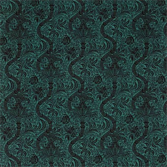 William Morris Rouen Morris Velvets Fabrics Indian Flock Velvet Cerulean/ Walnut
