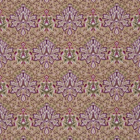 Artichoke Embroidery Aubergine/Gold Voile Fabric