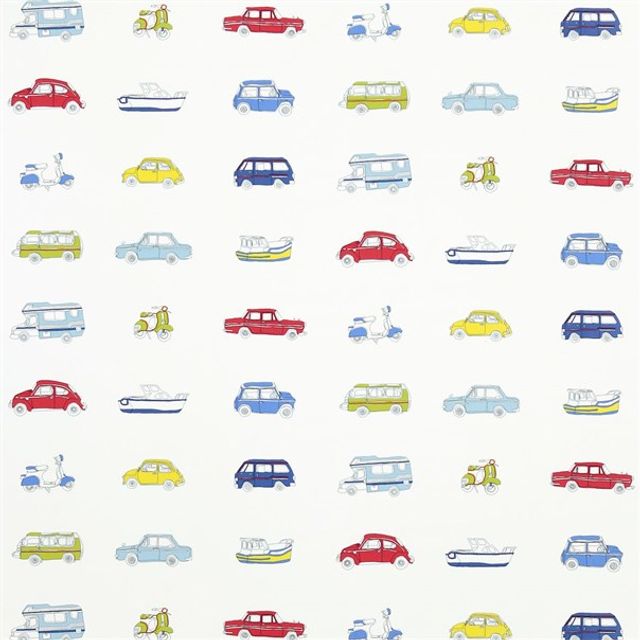 Harlequin What a Hoot Fabrics Go Go Retro Strawberry Sky Blue Lemon and Natural