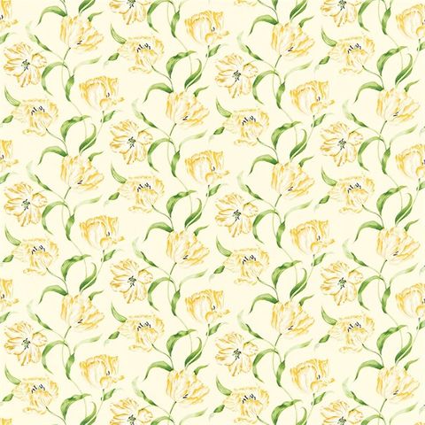 Dancing Tulips Primrose/Green Upholstery Fabric